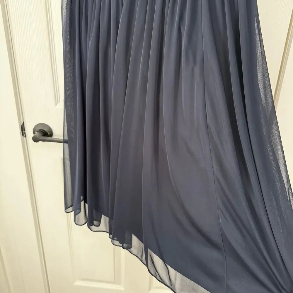 Jessica Howard Women's Navy Chiffon V-Neck Mini Pleat Dress Size 18W - Picture 5 of 11